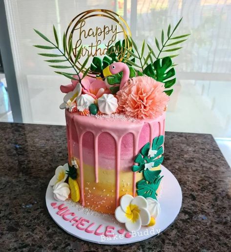 Hawaiian Cake Design, 50th Wedding Anniversary Cakes Gold, Hawaiian Party Cake, Summer Cake Ideas, Aloha Cake, Tropical Birthday Cake, Hawaii Cake, 50th Wedding Anniversary Cakes, Pool Party Cakes