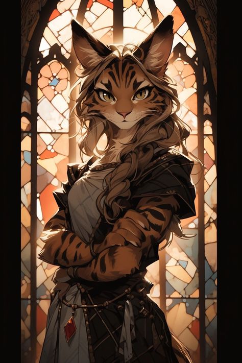 Tabaxi Female Ranger, Tabaxi Female Sorcerer, D&d Tabaxi Female, Tabaxi Cleric Female, Fox Dnd Character, Catfolk Character Design, Female Loxodon, Hair Braided To The Side, Animal Dnd Characters