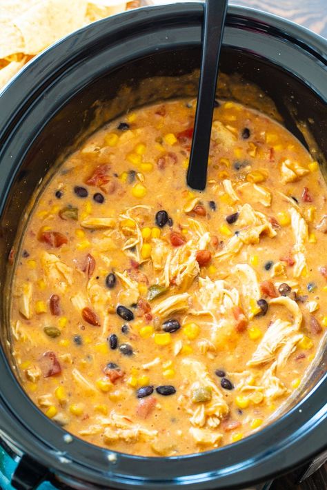 Slow Cooker Recipes Chicken Tortilla Soup, Croc Pot Chicken Tortilla Soup, Cream Chicken Tortilla Soup, Crockpot Chicken Tortilla Soup Creamy, Chicken Tortilla Soup Crock, Chicken Tortilla Soup Crock Pot Cream Cheese, Chicken Salsa Soup Crockpot, Chicken Fajitas Crockpot Soup, Dump Chicken Tortilla Soup