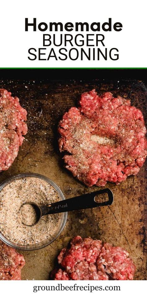 This easy burger seasoning only takes 5 minutes to whip up and is made with ingredients you likely already have on hand! Take your burgers to the next level with this homemade mix! Ground Beef Burger Patties, Easy Hamburger Seasoning, Hamburger Mix Recipe, Burger Recipes Beef Stove, Best Hamburger Seasoning Recipe, Homemade Burger Seasoning, Seasoned Hamburger Patties, Grilled Hamburger Seasoning Recipes, Seasoning For Burgers Ground Beef