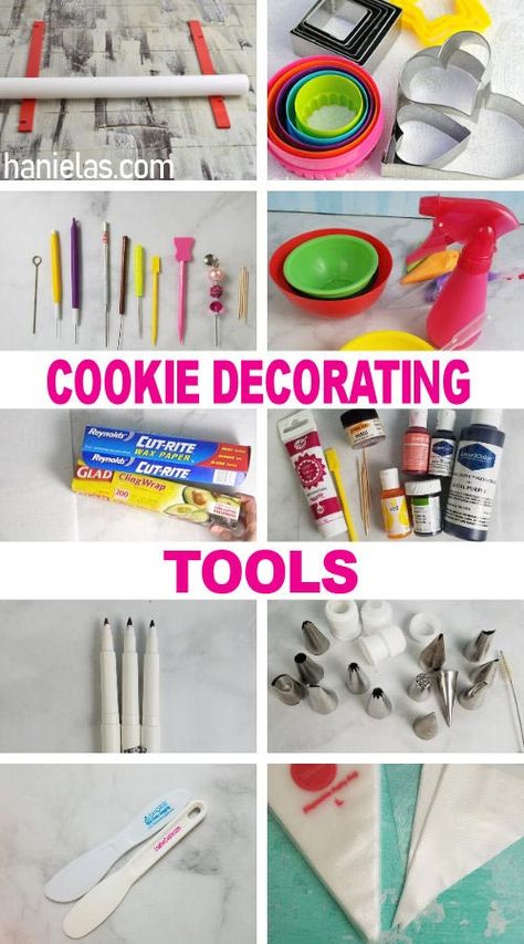 Tips For Cookie Decorating, Fancy Cookie Decorating, Supplies For Cookie Decorating, Royal Icing Tools Decorating Supplies, Cookie Decorating Necessities, Royal Icing Tools, Cookie Decorating How To, Cookie Decorating Classes, Beginner Cookie Decorating Ideas