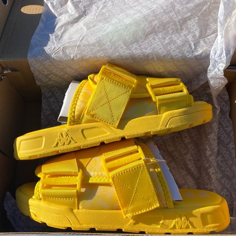 Kappa Slides / Shoes Yellow (Size 5y) Trendy Slides - Footwear Comfy This Can Be A Christmas Gift Or A Nice Footwear To Have In Your Closet Best Offfer Slides Footwear, Kappa Slides, Car Girlfriend, Kappa Shoes, Trendy Slides, Yellow Slides, Cute Online Clothing Stores, Grunge Tattoo, Cool Slides