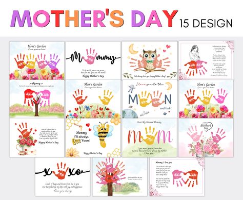 Excited to share this item from my #etsy shop: 15 Design Mother's Day Handprint art, Baby Toddler Kids craft, Gift for mother, Happy Mother's day, preschooler DIY activity Mothers Day Gifts Toddlers, Handprint Calendar, Bee Coloring Pages, Happy Mothers Day Mom, Footprint Art, Handprint Craft, Mother's Day Cards, Mothers Day Crafts For Kids, Design Mom