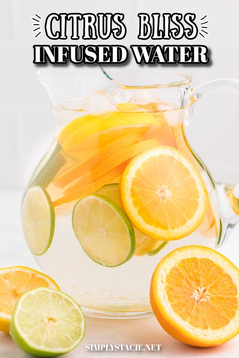 A jug of Citrus bliss infused water. Lemon Lime Water Recipe, Lemon Orange Water, Lemon And Orange Water, Orange Infused Water Recipes, Fruit Infused Water Recipes For Parties, Fancy Water Recipes, Citrus Water Recipe, Lemon And Lime Water, Lemon Lime Water