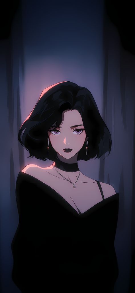 Black Hair Witch Art, Anime Wallpapers Aesthetic Girly, Girly Anime Wallpaper, Anime Girlies Wallpaper, Anime Goth Female Art, Black Anime Girlies, Goth Anime Woman, Dude Wallpaper, Who Is She