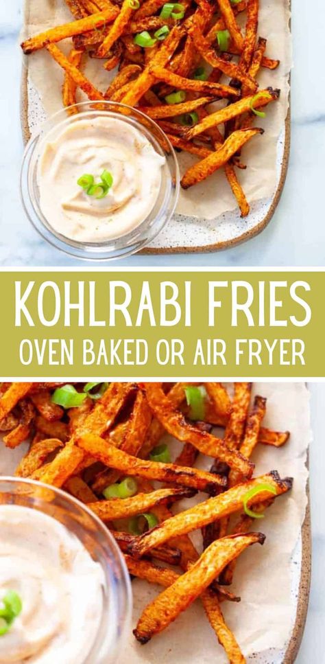 Kohlrabi Fries, Fries Oven, Roasted Kohlrabi, Air Fryer Fries, Fry Seasoning, Kohlrabi Recipes, Csa Recipes, Baked Fries, Easy Air Fryer