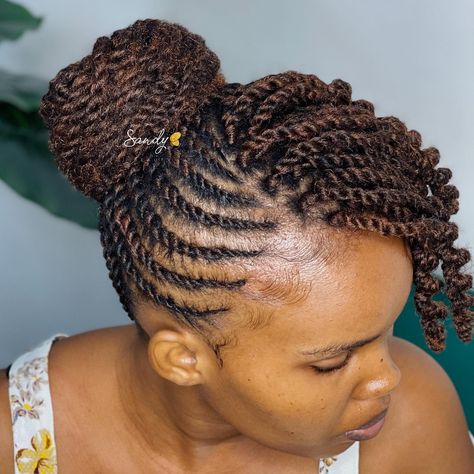 Protective Twisted Upstyle with Bangs Claraito's Blog, Braided Bangs Hairstyles, Natural Hair Ponytail, Micro Braids Hairstyles, Hairstyles For Natural Hair, Side Bangs Hairstyles, Natural Hair Diy, Protective Hairstyles For Natural Hair, Dreadlock Styles