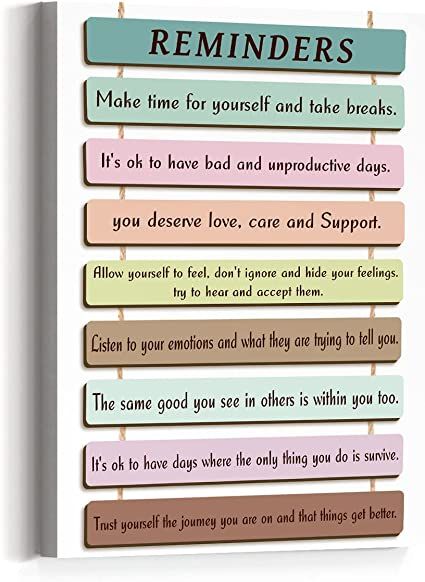 Mental Health Reminders Motivational Canvas Wall Art, Positive Psychology Affirmations Feelings Canvas Framed Wall Art Ready to Hang for Home Counseling Office Student Classroom Wall Decor, 12" x 15" Quotes For Psychology Students, Health Reminders, Counseling Quotes, Handmade Quotes, Handmade Poster, Classroom Wall Decor, Mental Health Posters, Counseling Office, You Are Smart