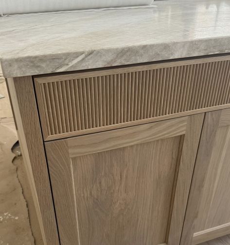 Fluted Kitchen Cabinets, Cabinetry Details, Bleached Walnut, Reno, Bathrooms, Austin, Kitchen Cabinets, New Homes, Shelves