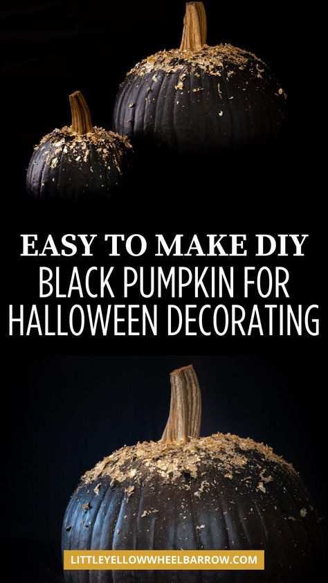 Learn how to paint pumpkins black for an awesome DIY Halloween decoration! No carve black pumpkin display for your Halloween table or as outdoor Halloween decoration for the front yard. Transform your Halloween decor with these stunning black and gold pumpkins. Discover how to create an enchanting and sophisticated ambiance with these DIY pumpkin ideas. Get inspired to elevate your spooky season with a touch of glamour. How To Paint Pumpkins, Homemade Halloween Crafts, No Carve Pumpkin Ideas, Halloween Decorations Diy, No Carve Pumpkin, Black Pumpkins, Paint Pumpkins, Handmade Halloween Decorations, Fun Diy Halloween Decorations