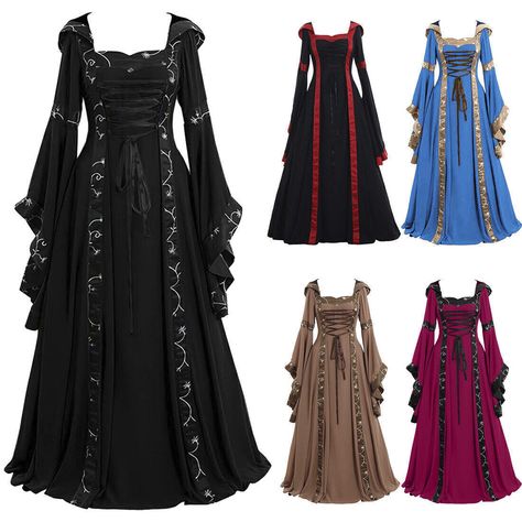 Womens Renaissance Medieval Gothic Witch Costume Fancy Dress Cosplay Halloween  | eBay Medieval Clothing Women, Medieval Witch, Slytherin Fashion, Fantasy Clothes, Fashion Halloween, Medieval Gothic, Witch Dress, Gothic Witch, Witch Fashion