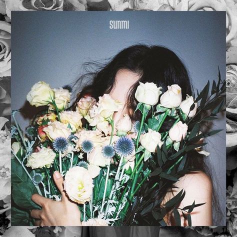 Greyscale Background, Sunmi Gashina, New Retro Wave, Photographie Portrait Inspiration, Flower Stems, Album Cover Design, Aesthetic People, Album Design, 인물 사진