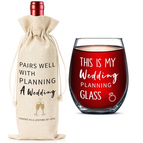 PRICES MAY VARY. 【Engagement Gifts for Couples】：Unique design our wine bag glass set is a personalized and meaningful gift，an engagement is the start of a whole new adventure, and it deserves to be celebrated. Wine bag glass printed with interesting theme words and patterns. Those newlyweds receive this gift will feel the sincere wishes you want to convey. This wine bag glasses are sure to color romantic wedding & brighten the mood of event. 【Planning Wedding Gifts】：Our wine bag and wine glass g Gift Ideas For Bride And Groom, Engagement Cricut Gift Ideas, Engagement Gifts Diy, Engagement Gift Ideas For Couples, Engagement Gifts Ideas, Couples Engagement Party, Gifts For Engaged Friend, Wedding Planning Gifts, Engagement Gift Ideas