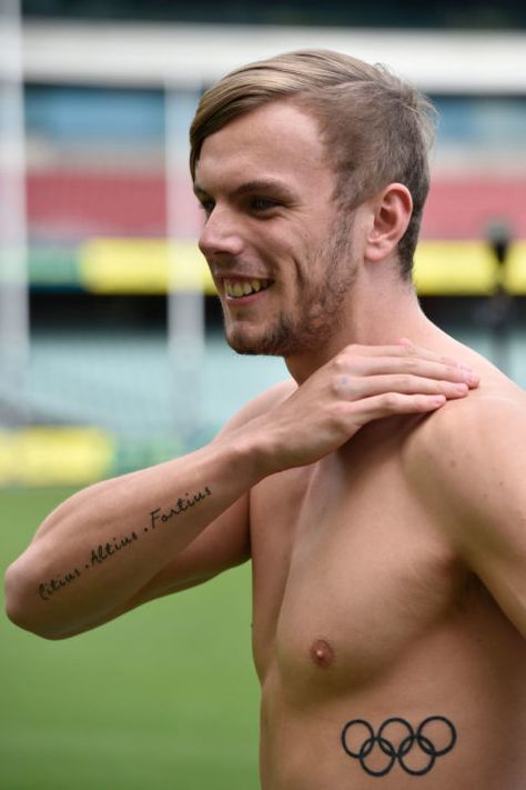 Olympic Tattoo Ideas, Olympic Rings Tattoo, Kyle Chalmers, Athlete Tattoos, Olympic Tattoo, Olympic Ring, Tattoos Photo, Book Vibes, Olympic Rings