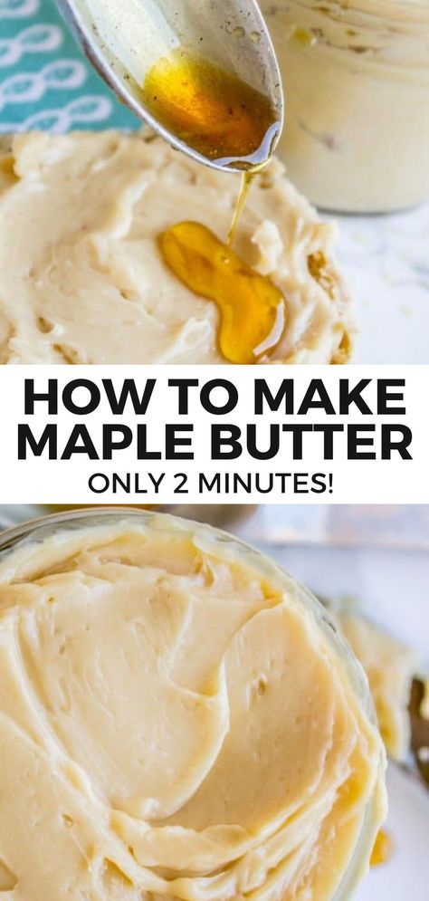 Whip up this creamy and delicious Maple Butter in just 2 minutes! Perfect for spreading on toast, pancakes, or waffles, this sweet and rich homemade butter recipe combines the flavors of maple syrup with creamy butter for a quick and indulgent treat. Great for breakfast or brunch, it's a must-try recipe that's as simple as it is tasty. Maple Syrup Butter, Flavored Butters For Bread, Homemade Butter Recipe, Homemade Maple Syrup Recipe, Whipped Maple Butter, Sweet Potato Butter Recipe, Original Desserts, Sweet Potato Butter, Bread Spreads