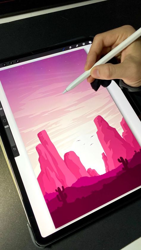 designical.art on Instagram: How To Draw a Desert Landscape ✏️🌵 . I used my Custom Bird Brushes and my Inking Brushes for this one 🖌 They are all Available in my bio 🙌… Designical Art, Sea Flap Flap, Orange Stick, Procreate Tutorial, Sketches Simple, Desert Landscape, Sketch Painting, Tempura, Desert Landscaping