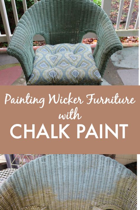 It's SUPER EASY to give your wicker furniture an update with chalk paint. Click through for step-by-step instructions. Repaint Wicker Furniture, Upcycle Wicker Furniture, Refinish Wicker Furniture, Wicker Bedroom Furniture Makeover, How To Paint Rattan Furniture, Colored Wicker Furniture, Redo Wicker Furniture Diy, Painting Rattan Furniture Ideas, Outdoor Wicker Furniture Makeover