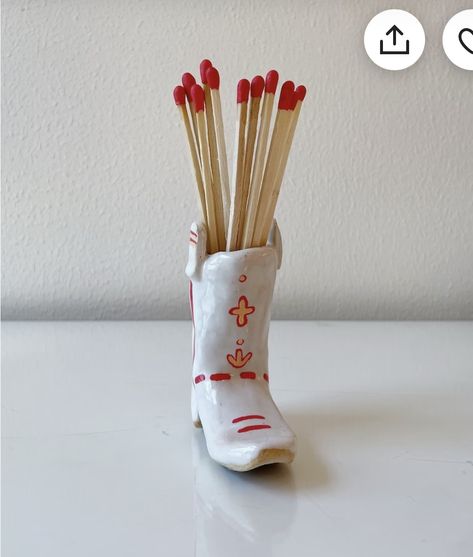 Cowboy Boot Match Striker Ceramic Match Striker, Air Dry Clay Match Holder, Match Striker, Pottery Inspo, Match Holder, Match Stick, Candle Matches, Traditional Ceramics, Boot Print