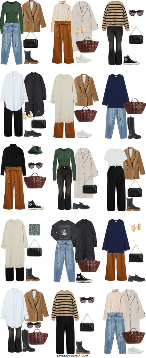 Classic Earth Tone Style, Minimalist Autumn Capsule Wardrobe, Autumn Coloured Outfits, Soft Autumn Minimalist Wardrobe, Muslimah Capsule Wardrobe, Warm Toned Outfits Color Palettes, Warm Toned Clothes, Warm Tone Color Palette Clothes, Capsule Wardrobe True Autumn