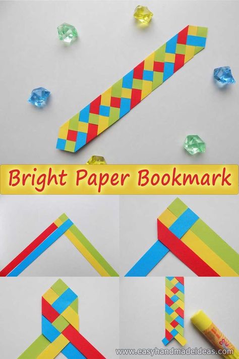 Braided Paper Bookmark, Elementary Handicrafts, Paper Sloyd Projects, Paper Weaving Bookmark, Construction Paper Bookmarks, Different Types Of Bookmarks, Yarn Bookmarks Diy, Woven Bookmarks Diy, Paper Strip Art