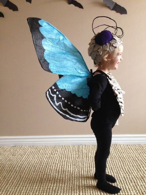 The {Paper} Butterfly Costume : 5 Steps (with Pictures) - Instructables Butterfly Costume Kids, Diy Butterfly Costume, Cardboard Costume, Butterfly Costume, Blue Tissue Paper, Egg Cartons, Games Diy, Masks Diy, Halloween Recipe