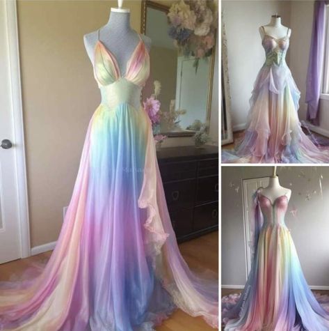 Unicorn Wedding Dress, White Iridescent Dress, Graduation Outfit Ideas For Mom, Iridescent Wedding Dress, Color Changing Dress, Shein Nails, Rainbow Bridesmaid Dresses, Rainbow Gown, Mythology Dress