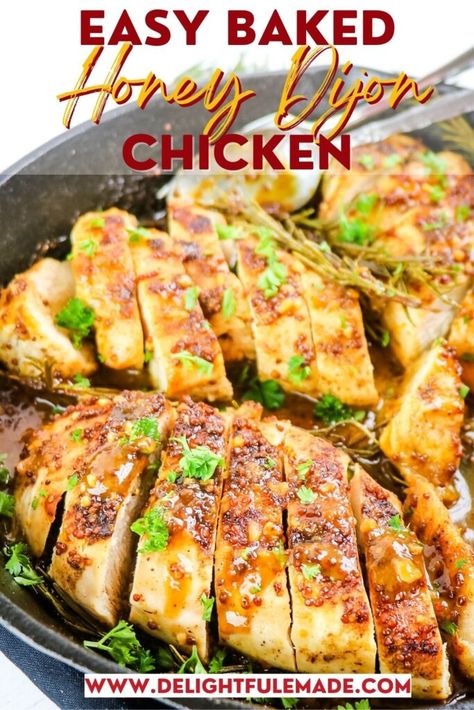 EASY Baked Honey Dijon Chicken - Delightful E Made Baked Honey Dijon Chicken, Authentic Spaghetti, Easy Honey Mustard, Honey Dijon Chicken, Honey Mustard Chicken Recipes, Roasted Rainbow Carrots, Healthy Breakfast Meal Prep, Mustard Chicken Recipes, Dijon Chicken