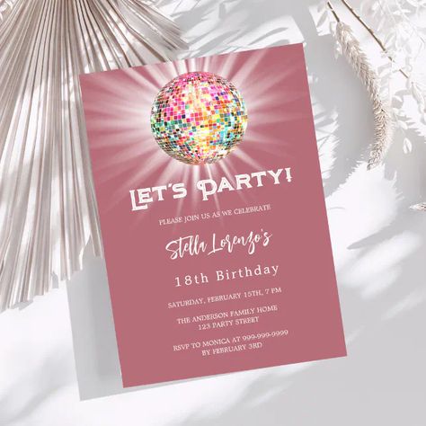 Disco party rose gold birthday invitation | Zazzle Budget Birthday, Rose Gold Birthday, Rose Gold Backgrounds, Rose Gold Invitations, Rose Party, 18th Birthday Party, 25th Birthday, Pink Birthday, Gold Birthday