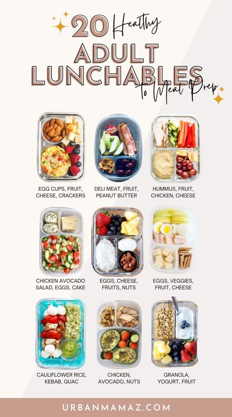 Looking for healthy adult lunchables to meal prep? Check out this list of 20 adult lunchables to meal prep! Food To Work Ideas, Lunch Snack Boxes For Adults, Easy Healthy Packed Lunches For Adults, Prep Food For The Week Ideas, Healthy Meal Prep For 2, Low Carb Lunchables For Adults, Vegetarian Lunchables, Healthy Lunch Box Ideas For Work, Gluten Free Bento Box Lunch For Adults