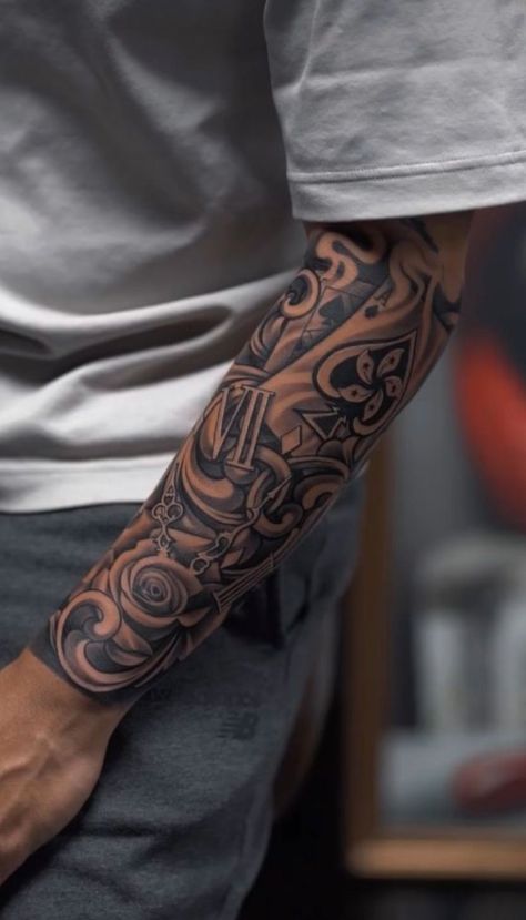 Hand Half Sleeve Tattoo, Flame Forearm Tattoo Men, Men Arm Sleeve Tattoo Ideas, Half Sleeve Tattoo For Men Forearm Design, Greek Forearm Tattoo, Voll Arm-tattoos, Star Tattoos For Men, Arm Tattoos For Guys Forearm, Leg Sleeve Tattoos