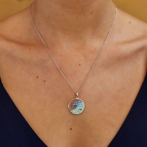 Ocean Necklace Aesthetic, Waves Jewelry, Ocean Accessories, Marine Jewelry, Ocean Pendant, Embossed Jewelry, Wave Pendant, Sea Necklace, Roman Jewelry