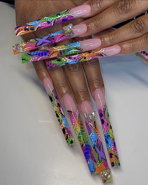 Long Extendo Nails, Xxl Acrylic Nails, Xxxl Nails, Extendo Nails, Detailed Nails, Easy Slider, Freestyle Nails, Fye Nails, Funky Nail Designs