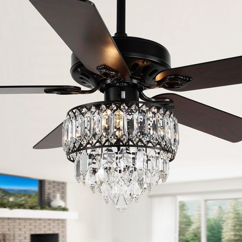 Crystal Ceiling Fan With Light, Chandelier With Fan Master Bedrooms, Bedroom Chandelier With Fan, Ceiling Fan Globes Makeover, Vintage Ceiling Fans With Light, Flush Mount Ceiling Fans With Light, Chandelier Fans Ceiling, Fandelier Ceiling Fans Bedroom, Ceiling Fans With Light Living Room