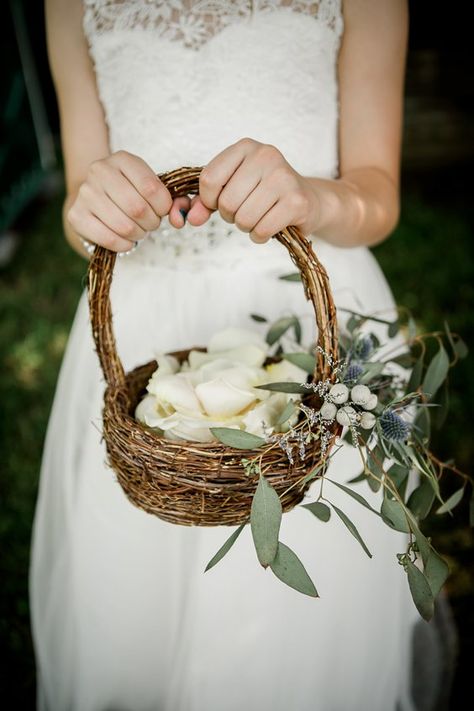 Forestry Wedding, Blue Fairytale Wedding, Flower Girl Basket Ideas, Bridesmaid Baskets, Scottish Flowers, Flower Girl Petals, Boda Ideas, Ring Boy, Flower Boy