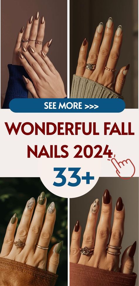 Elevate your fall style with our stunning Wonderful Fall Nails for 2024. Embrace enchanting nail art and rich autumn colors to add a whimsical and elegant touch to your manicure. Our collection offers celestial-inspired designs and luxurious hues, allowing you to create a nail look as stylish as the autumn season itself. Let your nails become a source of joy and beauty this fall. Discover the perfect balance of wonder and sophistication with our Wonderful Fall Nails for 2024. Nail Looks, Fall Manicure, Fall Nail Trends, Pinterest Nails, Chest Tattoos For Women, Fall Nail Art, Nails 2024, Oval Nails, Autumn Nails