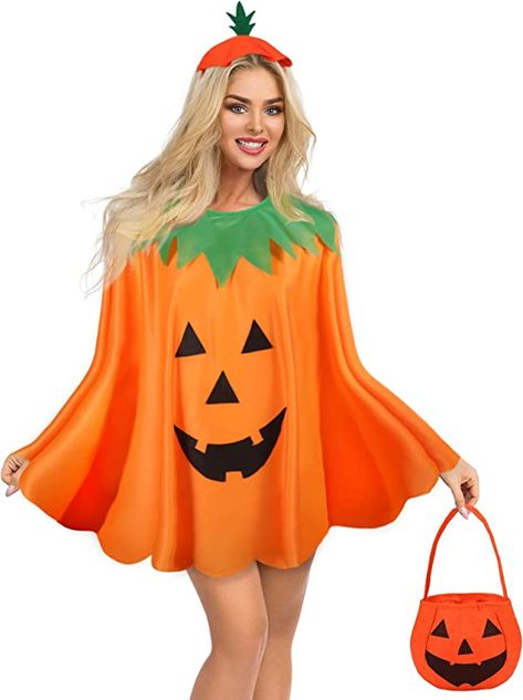 Amazon.com: Adult Halloween Pumpkin Costume Set Pumpkin Cloak Poncho with Candy Bag Hat Pumpkin Handbag Funny Headband : Clothing, Shoes & Jewelry Halloween Pumpkin Costume, Pumpkin Suit, Pumpkin Headband, Pumpkin Halloween Costume, Pumpkin Outfit, Pumpkin Gift, Manualidades Halloween, Costumes For Teens, Dressup Party