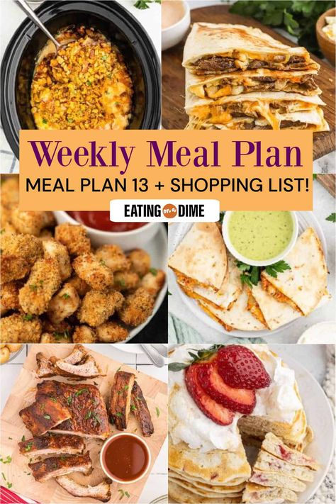 Eating On A Dime Recipes, Crock Pot Chicken Cordon Bleu, Quesadilla Air Fryer, Chicken Nuggets Air Fryer, Nuggets Air Fryer, Crock Pot Ribs, Air Fryer Chicken Nuggets, Steak Quesadilla, Free Weekly Meal Plan