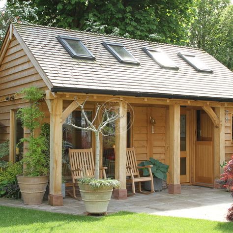 Summer House | SH006 | Radnor Oak Summer House Extension, Summer House With Shed, Cottage Summer House, Summer House With Veranda, Rustic Summer House, Summer House Lighting, Garden Buildings Summer House, Annexe Ideas Layout, Garden Building Ideas