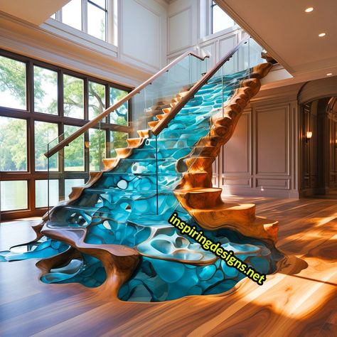 Epoxy Stairs, Round Staircase, Amazing Staircases, Stunning Staircases, Interesting Furniture, Wooden Creations, تصميم الطاولة, Spiral Staircases, Medieval Furniture