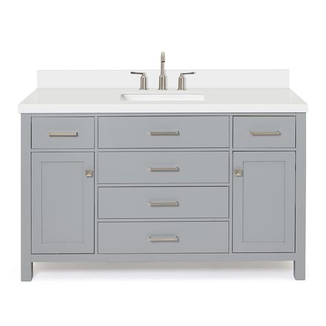 Grey Bathroom Vanity, Quartz Vanity Tops, White Quartz Countertop, White Marble Countertops, Marble Vanity Tops, Transitional Bathroom Vanities, Grey Panels, Bathroom Vanities For Sale, Single Sink Bathroom Vanity