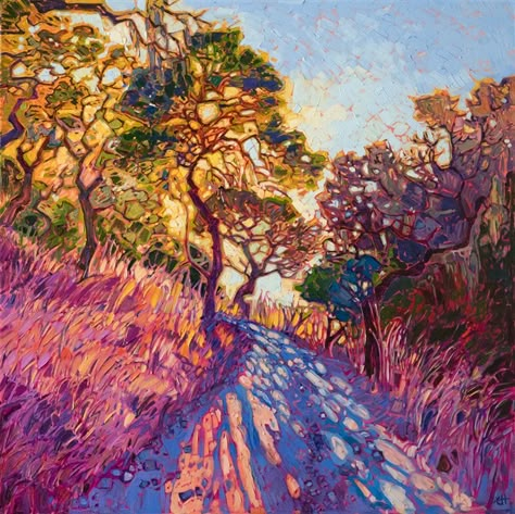 American Impressionism, Erin Hanson, Contemporary Impressionism, Western Landscape, Dappled Light, Oak Trees, Impressionism Art, Hiking Trail, Plein Air Paintings