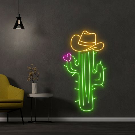 Cactus Cowboy Neon Sign, Cactus Cowboy Neon Light, Cowboy Cactus LED Light, Cactus Cowboy LED Sign, Best Gifts, Cactus Cowboy Led Signs Let us light up your life with quality LED neon signs for home, business, weddings, events, & more. Take a business logo, song lyrics, a kid's name, or even the shape of your dog, & neon-ify it! We are helping make art accessible with easy-to-design, stylish neon lights. Get creative and design your own neon sign. Your name, motto you live by, your business mission, or the motivational quote that you have always loved - choose anything and create customised neon signage. With the option of various fonts and colours, design a sign that reflects your personality.  MATERIALS+GUARANTEE Made from long lasting, durable and environmentally friendly LED neon strip Neon Cactus Sign, Cowboy Neon Sign, Neon Cowboy, Cowboy Cactus, Pet Store Ideas, Neon Cactus, Cactus Light, Cowboy Theme Party, Neon Signage