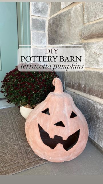 Diy Ceramic Pumpkin Painting, Baking Soda Pumpkin Painting, Ceramic Pumpkin Painting Ideas, Terracotta Pumpkins, Baking Soda Paint, Pottery Barn Paint, Pumpkin Pottery, Pottery Barn Pumpkin, Fall Crafting