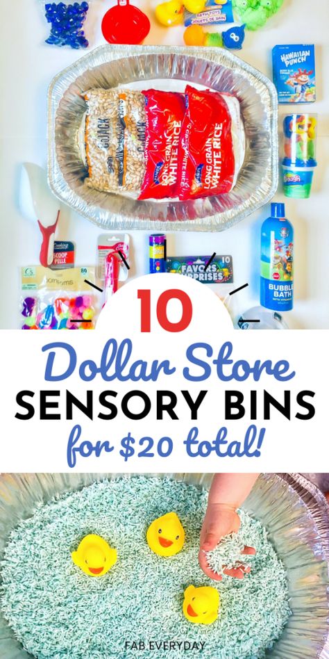 Dollar Tree Therapy Ideas, Sensory Bin Items, Sensory Activities Table, What To Put In Sensory Bin, Sensory Teaching Ideas, Sensory Bun Ideas, Sensory Bins For 16 Month Old, Science And Sensory For Toddlers, Play Dough Sensory Kits Diy