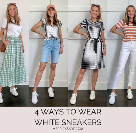 4 White Sneaker Outfits for Summer - Merrick's Art White Keds Outfit, White Sneakers Outfit Spring, White Sneakers Outfit Summer, Style White Sneakers, Keds Outfit, Sneakers Outfit Summer, Best White Sneakers, White Keds, White Sneakers Outfit