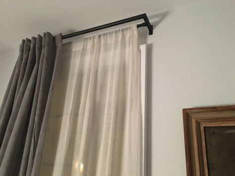 Double Drapery Rod Curtains, Double Drapes Curtains, Double Curtain Rod Ideas Living Rooms, Double Rod Curtain Ideas With Sheers, Curtains Double Rod, Double Layer Curtains, Eclectic Curtains, Modern Curtain Rods, Custom Curtain Rods