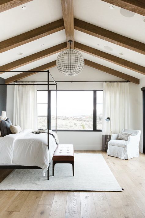 Modern Rustic Bedrooms, Rustic Bedroom Design, Suite Ideas, Primary Suite, Farmhouse Master, Headboard Styles, Chandelier Bedroom, Studio Mcgee, Wooden Beams