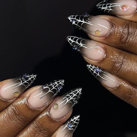 🕸️black ombré, silver webs with water beads ˚ʚ♡ɞ˚gelx level 2 extras˚ʚ♡ɞ˚ • @oneair_professional black • @sissiofficial_ chrome liner & beads 🏷 #nails #eastldnnails #londonnails #gelxnails #biabnails #nailart #gelx #nailinspo #halloweennails #spiderwebnails #chromenails #halloweeninspo Black French With Chrome, Black And Silver Ombre Nails, French With Chrome, London Nails, Black Ombre, Black French, Water Beads, Halloween Inspo, Chrome Nails