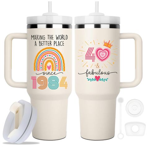 PRICES MAY VARY. Unique 40th Bday Gift For Women: Our 40th bday tumbler makes great ideas for 40 th birthday with funny quote and cute design "Making The World a Better Place since 1984" and "40 and fabulous", this 1984 birthday tumbler is the perfect gift for any woman celebrating her 40th. Its design resonates with joy, making it a top choice for 40th birthday gifts women funny and happy 40yr old birthday gifts for women. Ideal 1984 Gift for Every Fabulous Woman: Whether she’s your wife, mom, 1964 Birthday, 1974 Birthday, 40 And Fabulous, Forty Birthday, 40th Birthday Decorations, Happy 40th Birthday, 50 And Fabulous, 40th Gifts, Presents For Women