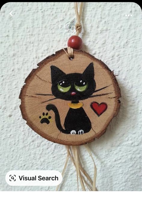 Kat Diy, Hand Painted Cat, Wooden Painting, Wood Burning Crafts, Wood Slice Ornament, Wood Burning Art, Wood Working Gifts, Wood Christmas Ornaments, Wooden Ornament